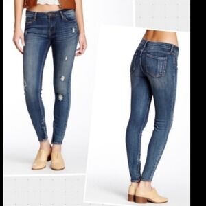 Pistola Anais Cropped Ankle Skinny Jean Zip‎ Cuff Women Sz 32x25 Biker Moto Blue